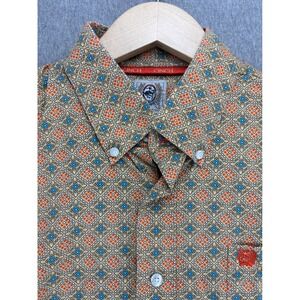 CINCH Button Down Mens M Short Sleeve Cowboy Rodeo Western Shirt Geometric Print